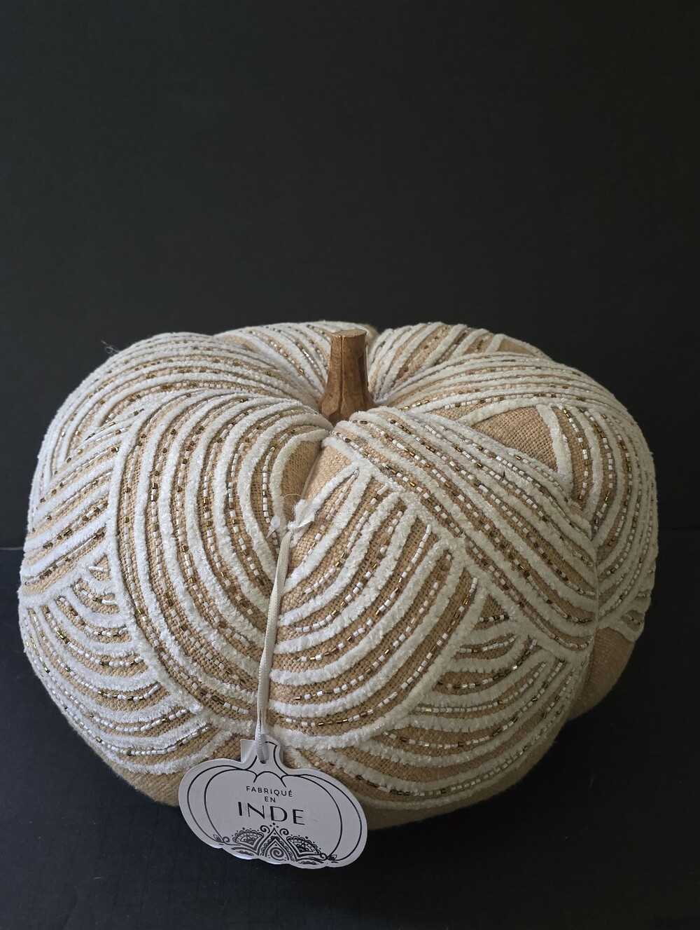 NEW Large Fabric Beaded Decorative Pumpkin